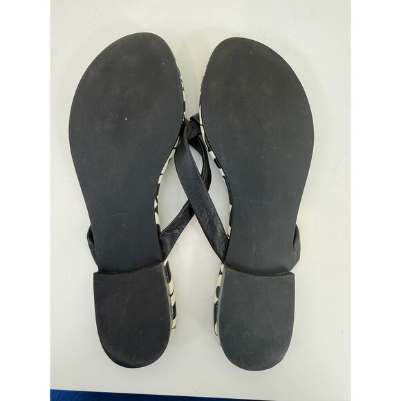 Diane von Furstenberg Logo Thong Sandals Size 9 Black White DVF Flip Flops - Picture 2 of 4